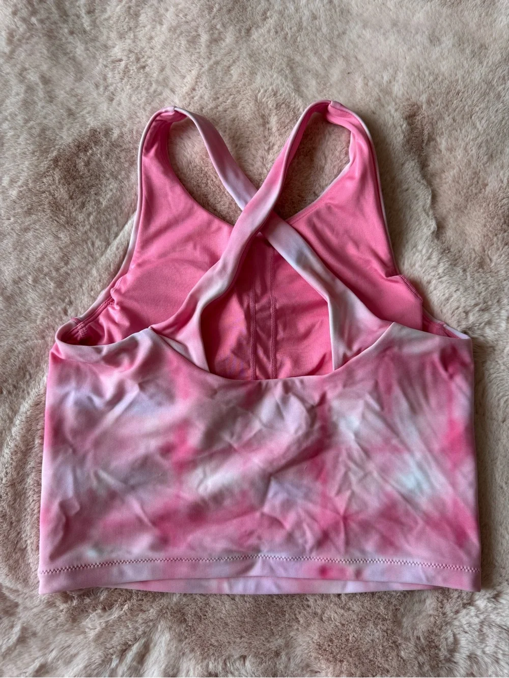 Athleta Girl High Neck Crop Bikini Top Pink Tye Die Girls Size 14 XL